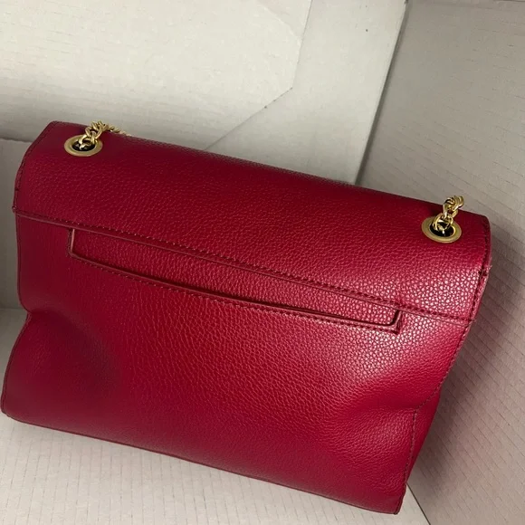 Bebe Red Studded Logo Chain Shoulder Bag Gold Hardware Flap Crossbody Purse - Picture 4 of 12